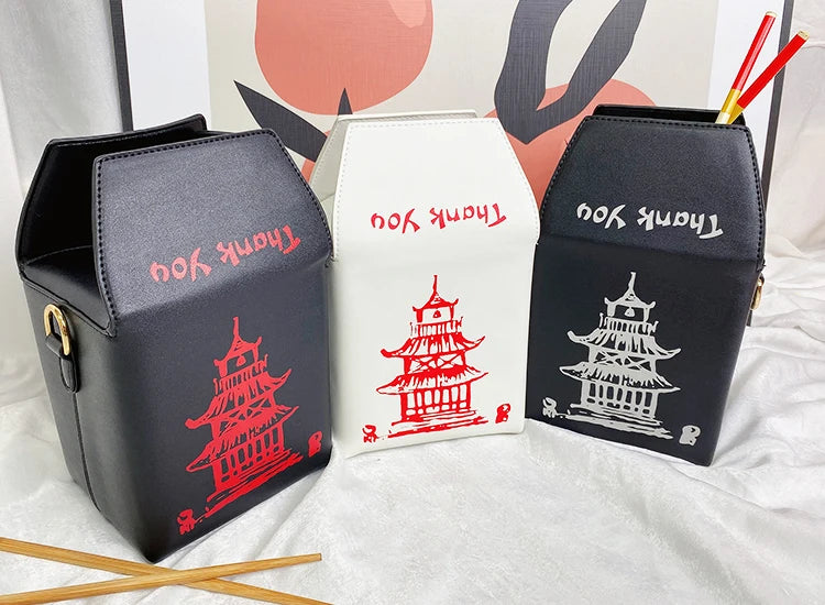ENJOININ Chinese Takeout Box Purse Pu Leather Women Handbag Fashion Crossbody Bag Shoulder Chain Bag for Girl Bucket Bag