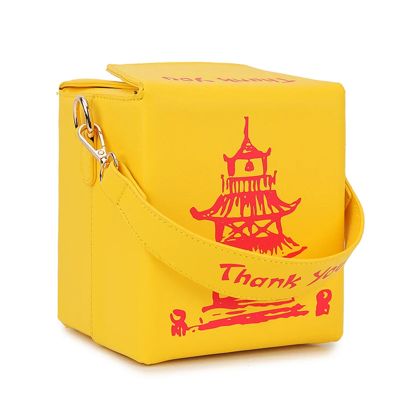 ENJOININ Chinese Takeout Box Purse Pu Leather Women Handbag Fashion Crossbody Bag Shoulder Chain Bag for Girl Bucket Bag