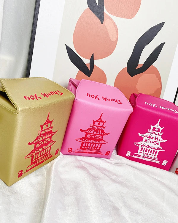 ENJOININ Chinese Takeout Box Purse Pu Leather Women Handbag Fashion Crossbody Bag Shoulder Chain Bag for Girl Bucket Bag