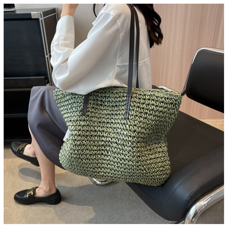 Straw Woven Tote Bags Casual Large Luxury Design Capacity Handbag Beach Shoulder Simple Women's Bag Style Shopping Summer bolsos
