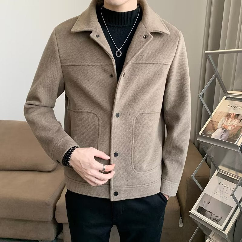 Tweed jacket, men's light familiar style, lapel tweed jacket, autumn and winter Korean style trend, short slim and versatile coat