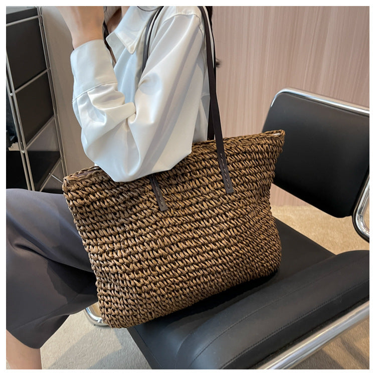Straw Woven Tote Bags Casual Large Luxury Design Capacity Handbag Beach Shoulder Simple Women's Bag Style Shopping Summer bolsos