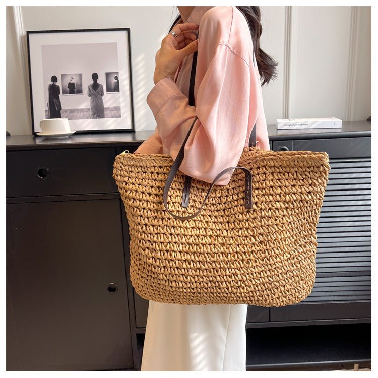 Straw Woven Tote Bags Casual Large Luxury Design Capacity Handbag Beach Shoulder Simple Women's Bag Style Shopping Summer bolsos