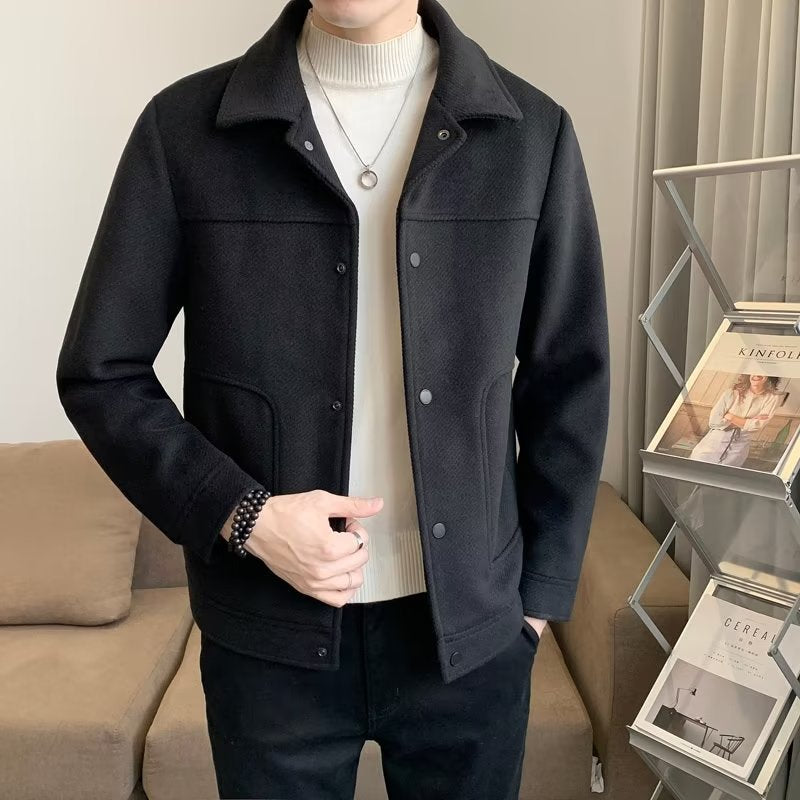 Tweed jacket, men's light familiar style, lapel tweed jacket, autumn and winter Korean style trend, short slim and versatile coat