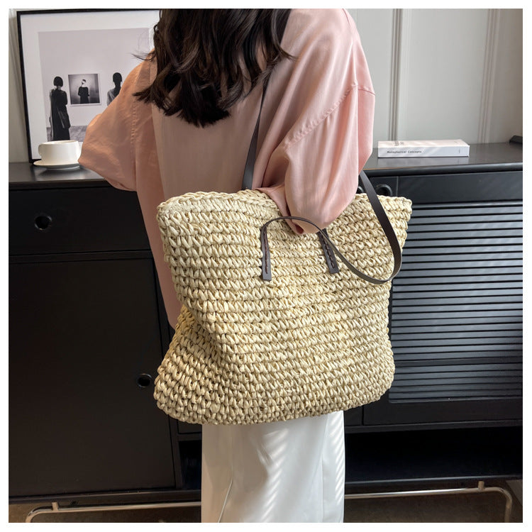 Straw Woven Tote Bags Casual Large Luxury Design Capacity Handbag Beach Shoulder Simple Women's Bag Style Shopping Summer bolsos