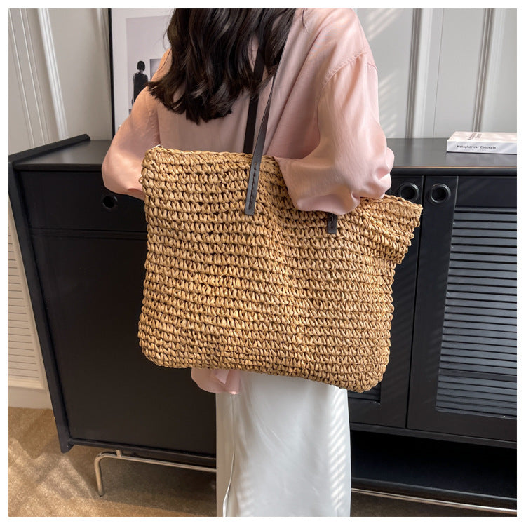 Straw Woven Tote Bags Casual Large Luxury Design Capacity Handbag Beach Shoulder Simple Women's Bag Style Shopping Summer bolsos