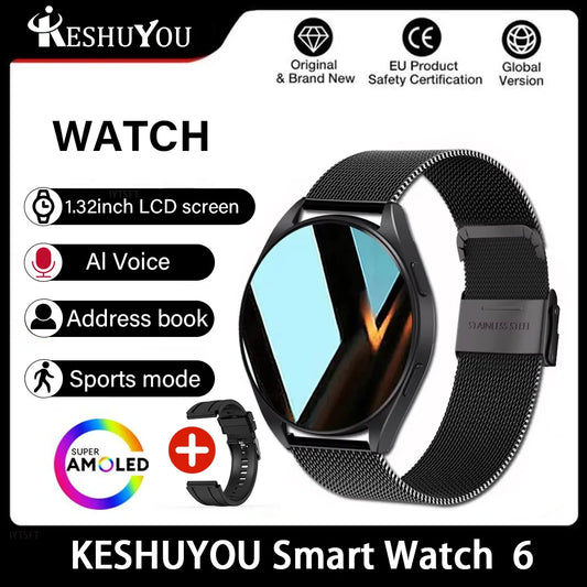 KESHUYOU 2025 New Watch 6 Smart Watch Women's Bluetooth Call Health Monitoring Alarm Clock Men's Fashion Sports Watch
