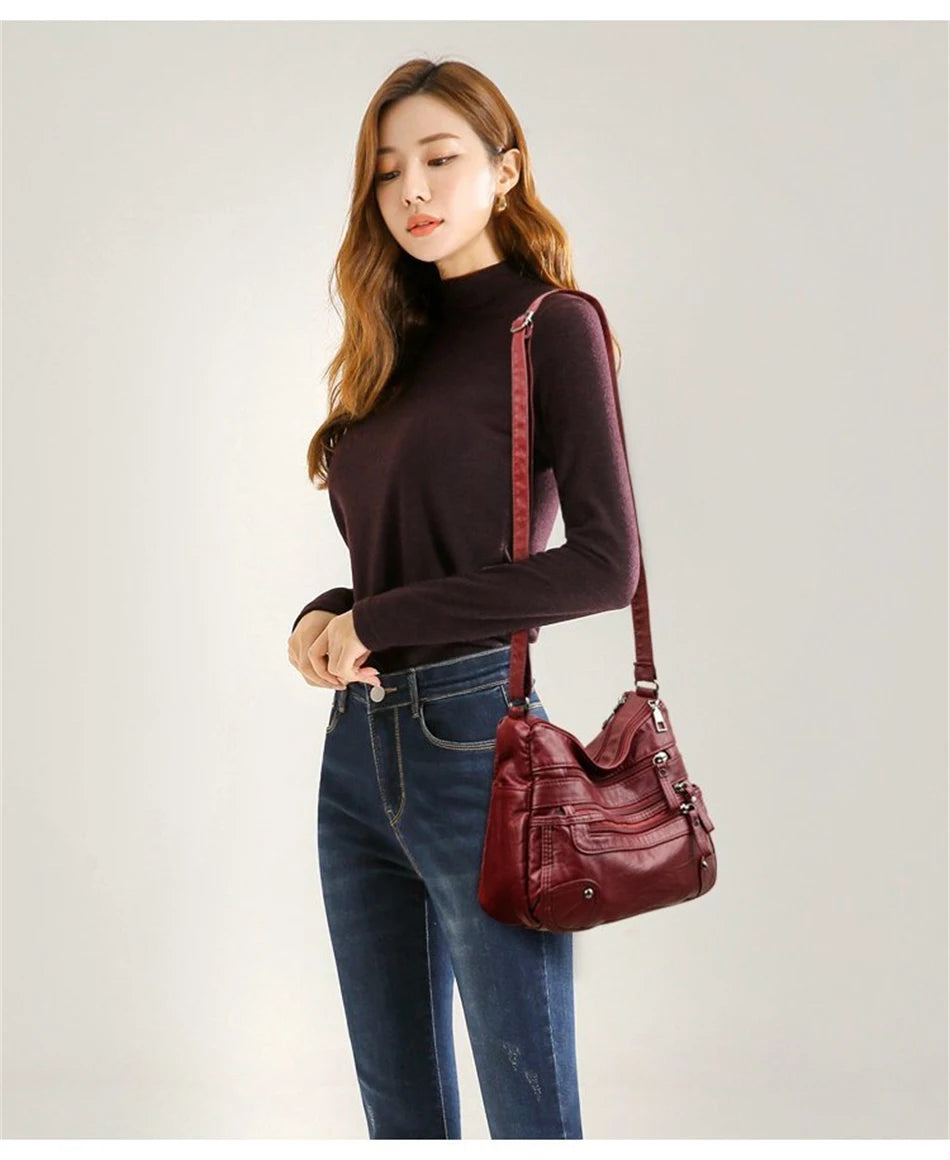High Quality Women's Soft PU Leather Shoulder Bags Multi-Layer Pockets Classic Crossbody Bag Luxury Designer Handbags and Purses