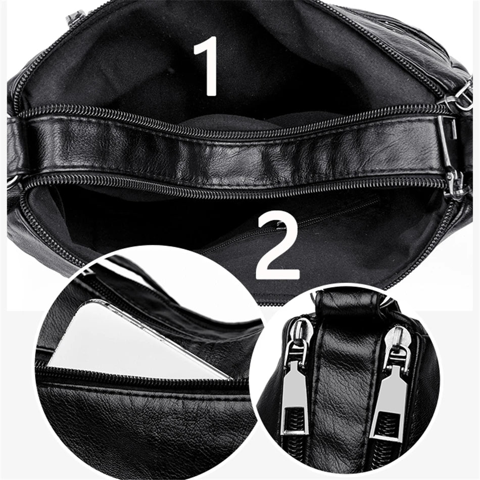 High Quality Women's Soft PU Leather Shoulder Bags Multi-Layer Pockets Classic Crossbody Bag Luxury Designer Handbags and Purses
