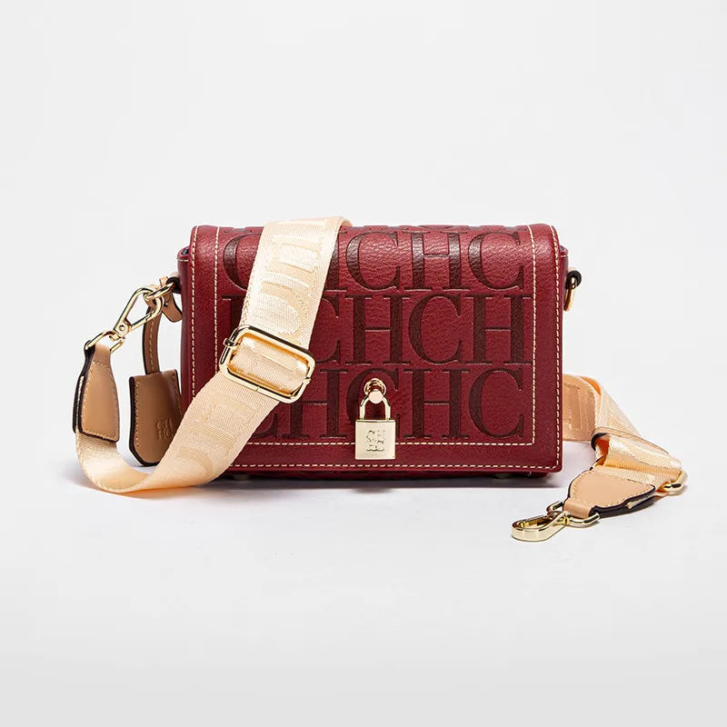 CHHC Women's Shoulder Bag Fashion Design Model Metal 2024 Fashion Solid Colour Accessories Buckle  Luxury Brand Printed Head Bag