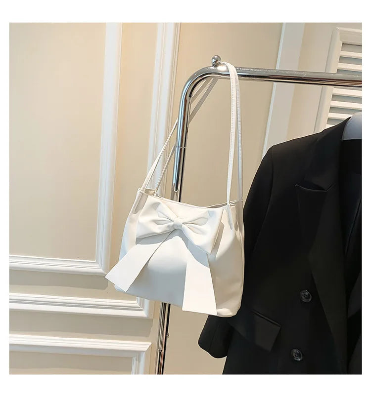 Fashionable Large Capacity Bow Knot Shoulder Bag Cute Kawaii Bow Decor Water Bucket Bag Lightweight Casual Handbag