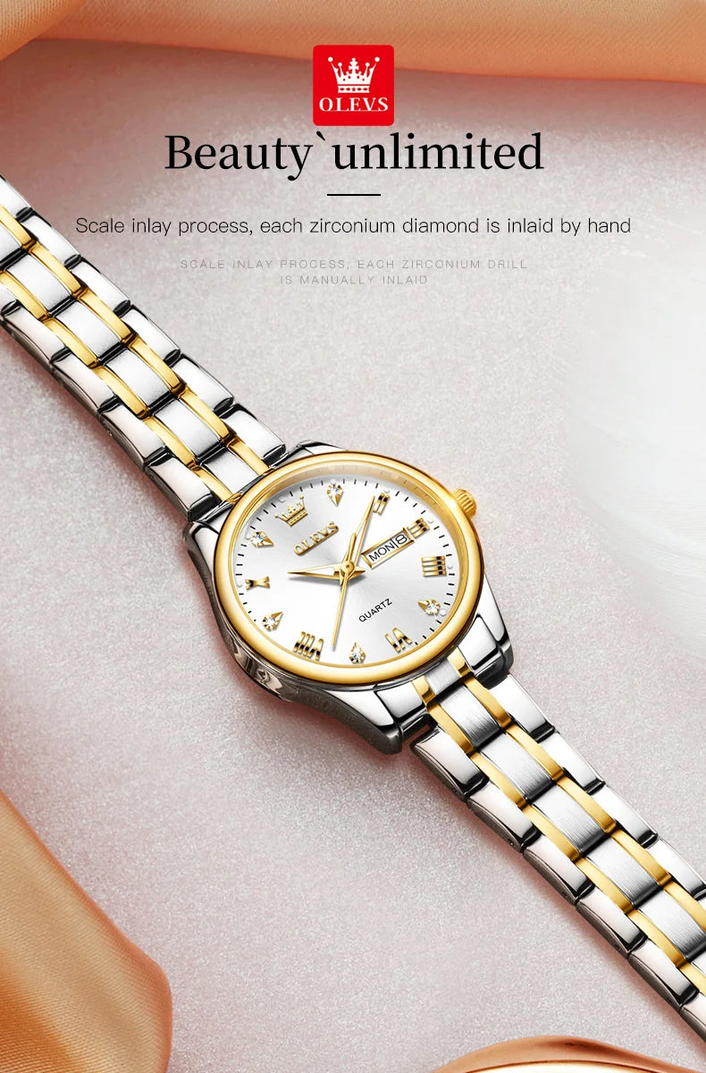 OLEVS 5563 Diamond Scale Women's Wristwatch 30m Waterproof Luminous Stainless Steel Ladies Watch Original Quartz Watch for Women