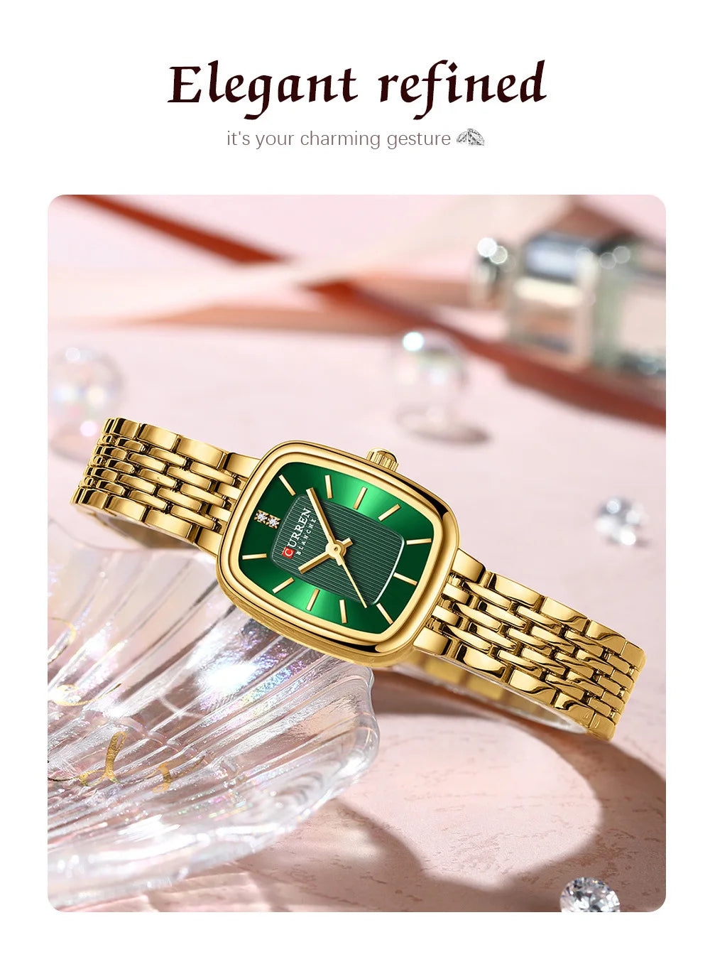 CURREN 9093 Fashion Quartz Women Watch Simple Elegant Square Dial Gold Stainless Steel Strap Waterproof Leisure Business Watches