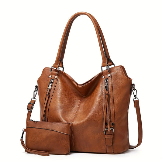 2PC Set Purses Tote Bag For Women, Handbags PU Leather Large Shoulder Bag,  Cow Pattern Work Bags With Multi-Pockets, Designer H
