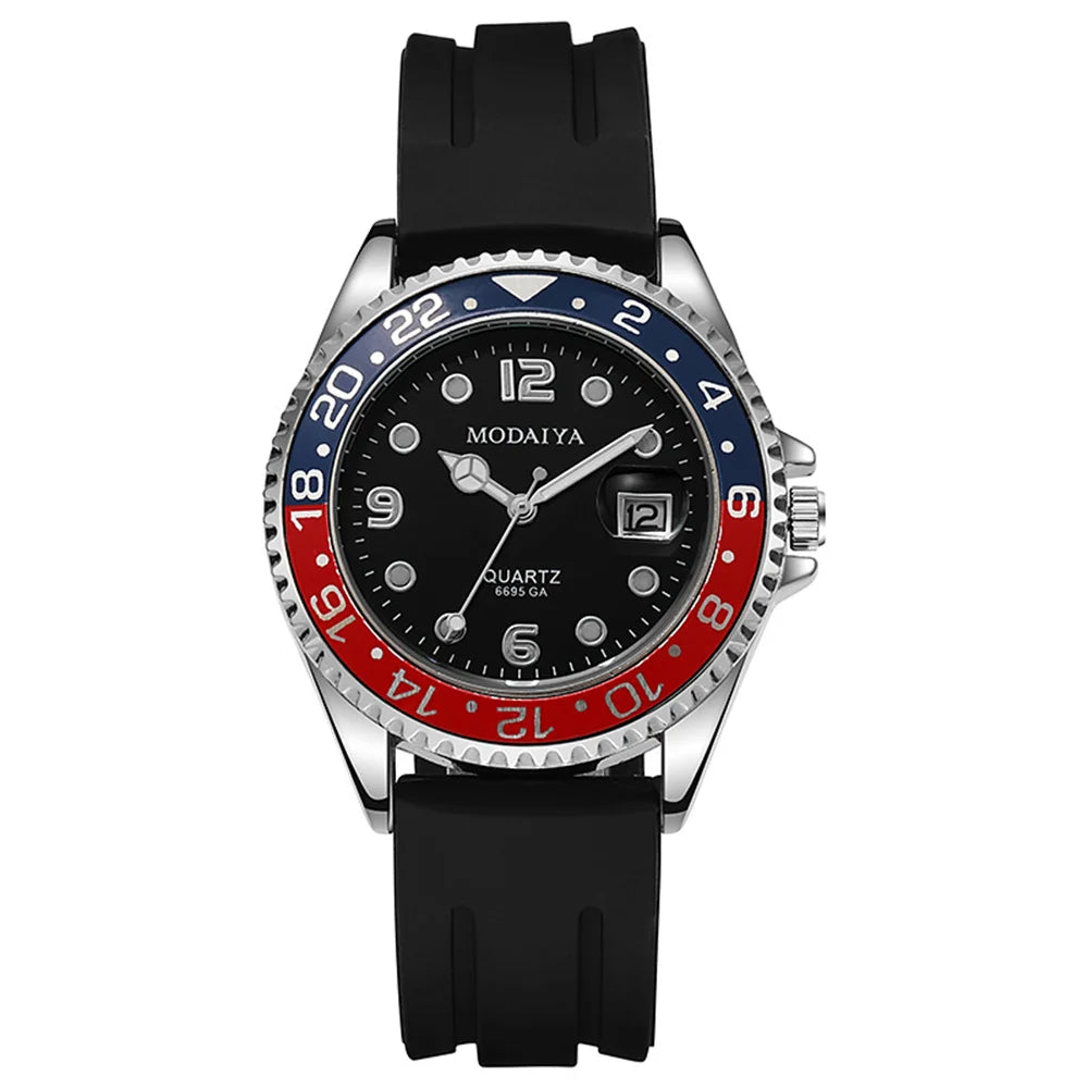 Business Men Classic Diver Style Watch Fixed Bezel Date Stainless Steel Strap Daily Life Waterproof Quartz Wristwatch