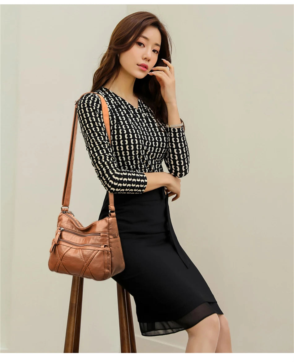 High Quality Women's Soft PU Leather Shoulder Bags Multi-Layer Pockets Classic Crossbody Bag Luxury Designer Handbags and Purses