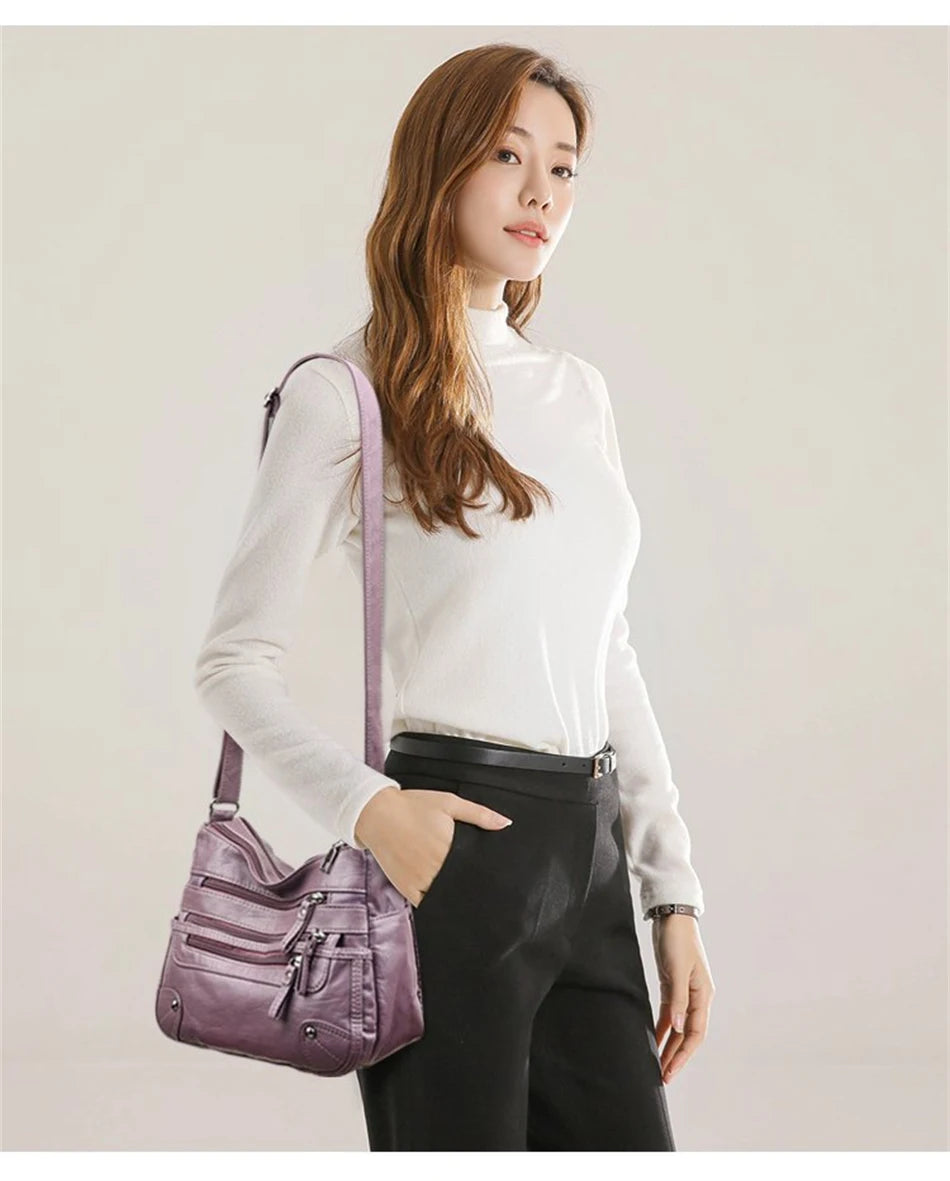 High Quality Women's Soft PU Leather Shoulder Bags Multi-Layer Pockets Classic Crossbody Bag Luxury Designer Handbags and Purses