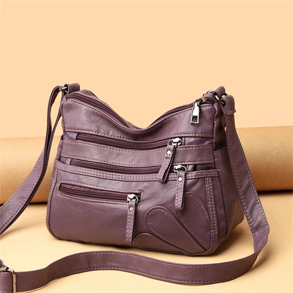 High Quality Women's Soft PU Leather Shoulder Bags Multi-Layer Pockets Classic Crossbody Bag Luxury Designer Handbags and Purses