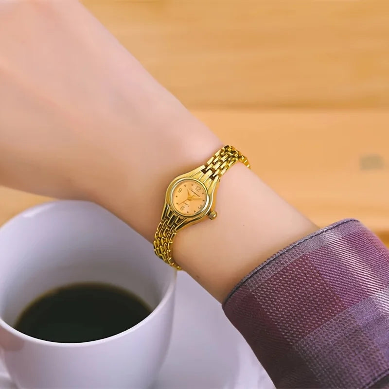 Fashionable and elegant gold dial women's quartz wristwatch