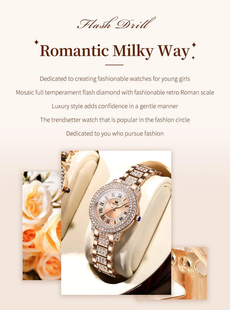 OLEVS 9943 Original Diamond Watch for Women Luxury Elegant Stainless steel Waterproof Quartz Wristwatch Fashion Ladies' Watches
