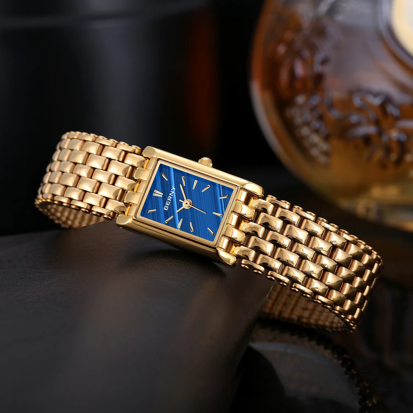 BERNY Gold Watch for Women Square Ladies Quartz Wristwatches Stainless Steel Women Small Gold Watch Luxury Casual Fashion Watch