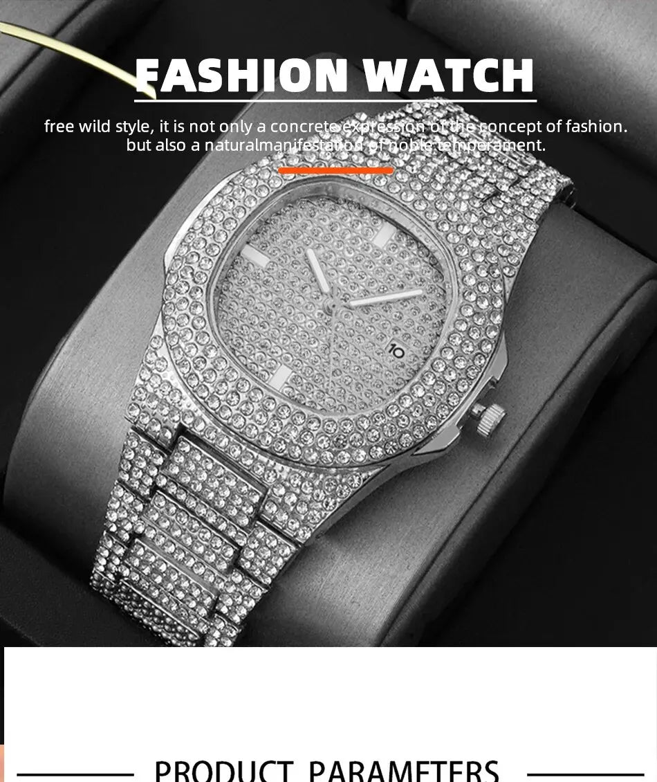 Luxury Fashion Mens Stainless Steel Watches Male Sports Quartz Wristwatch Calendar Luminous Clock Men Business Casual Watch