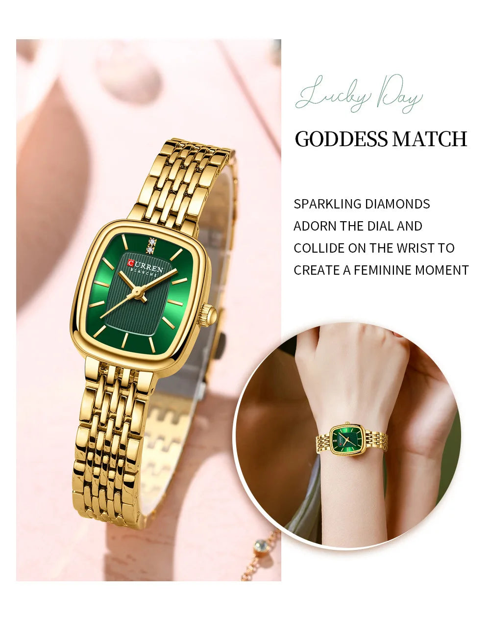 CURREN 9093 Fashion Quartz Women Watch Simple Elegant Square Dial Gold Stainless Steel Strap Waterproof Leisure Business Watches