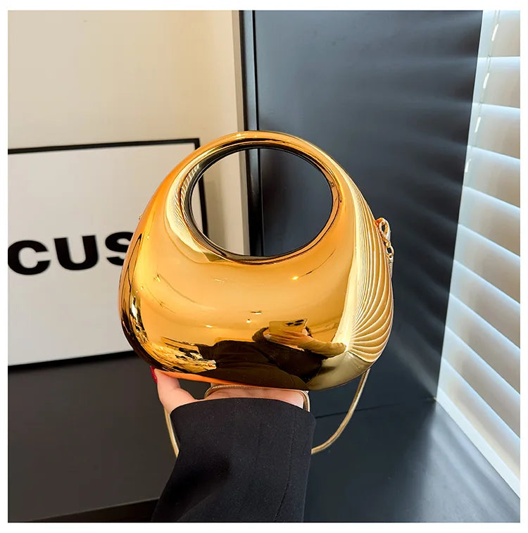 Hot Selling Women's Crossbody Bag 2025 New PVC Metallic Luster Half Moon Party Banquet Women's Bag Luxury Handbag Bolso De Mujer