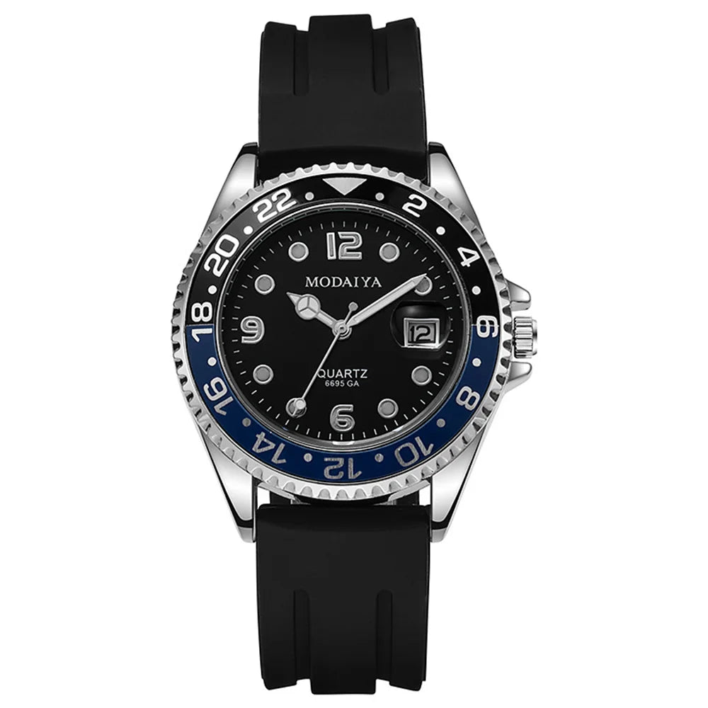 Business Men Classic Diver Style Watch Fixed Bezel Date Stainless Steel Strap Daily Life Waterproof Quartz Wristwatch