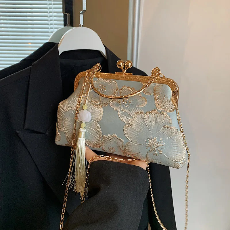 Chinese Style Embroidered Shoulder Bag Elegant Handbag Retro Small Square Bag Wedding Party Luxury Designer Women Evening Clutch