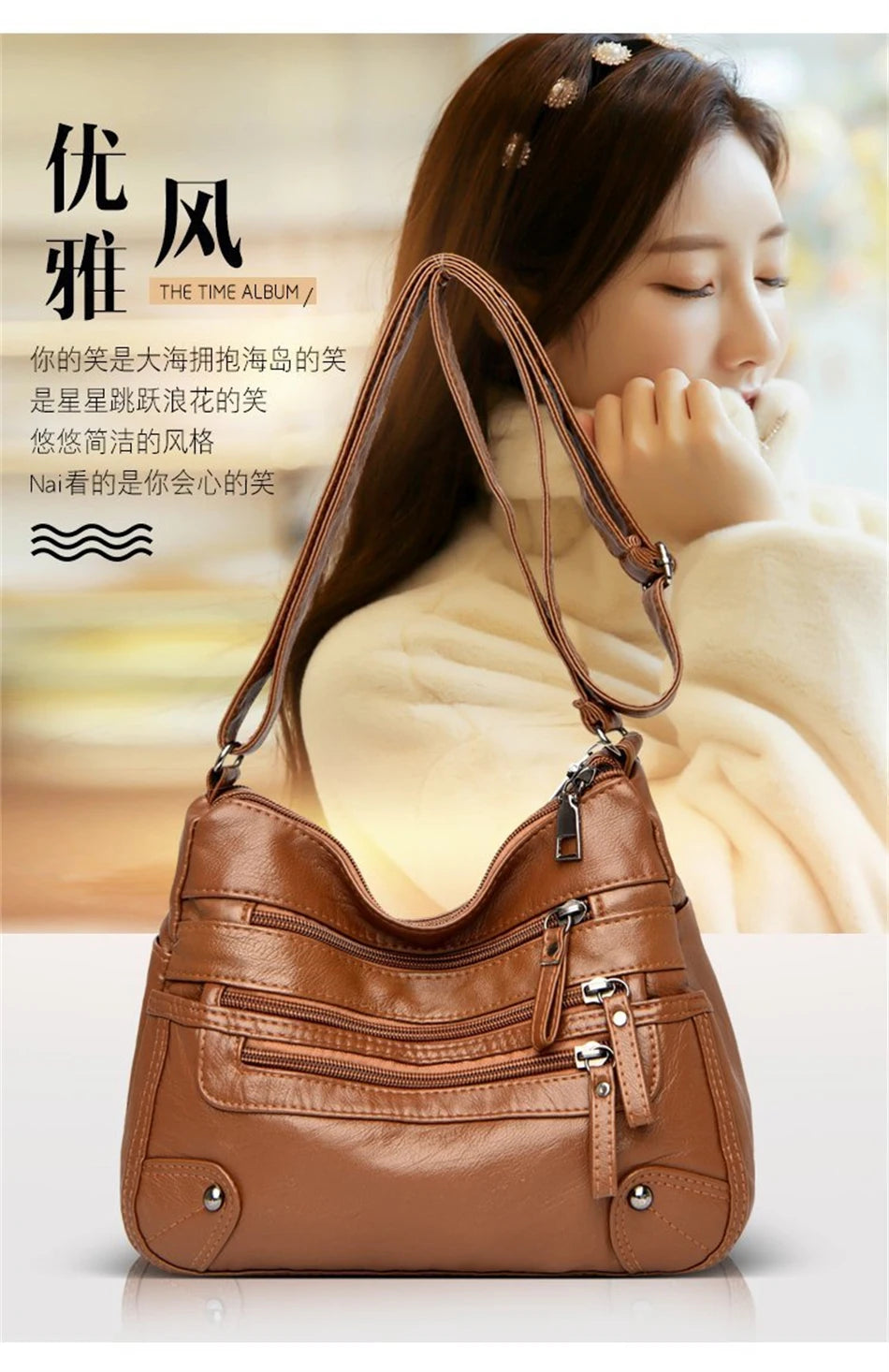 High Quality Women's Soft PU Leather Shoulder Bags Multi-Layer Pockets Classic Crossbody Bag Luxury Designer Handbags and Purses