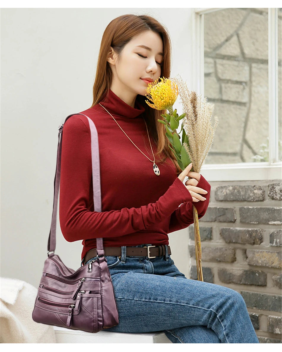 High Quality Women's Soft PU Leather Shoulder Bags Multi-Layer Pockets Classic Crossbody Bag Luxury Designer Handbags and Purses
