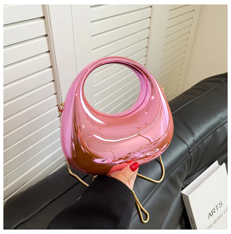 Hot Selling Women's Crossbody Bag 2025 New PVC Metallic Luster Half Moon Party Banquet Women's Bag Luxury Handbag Bolso De Mujer