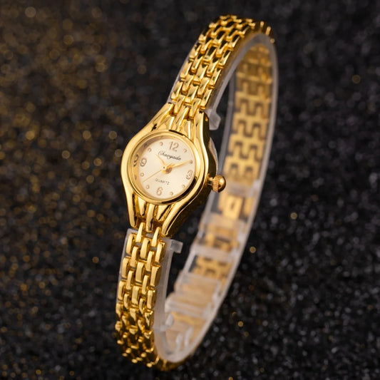 Fashionable and elegant gold dial women's quartz wristwatch