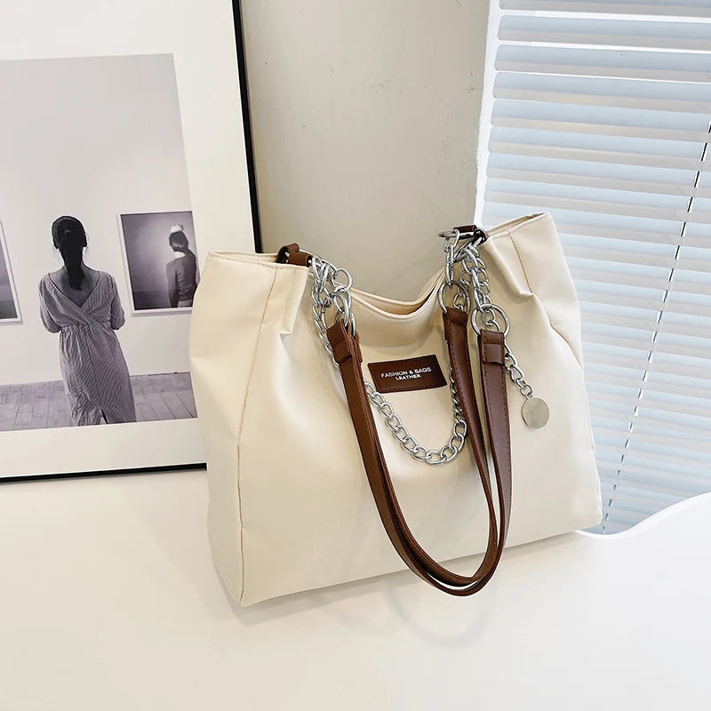 Nylon Solid Color Large Capacity Tote Bag Fashion Chain One Shoulder Women's Bag Minimalist Commuter Bag