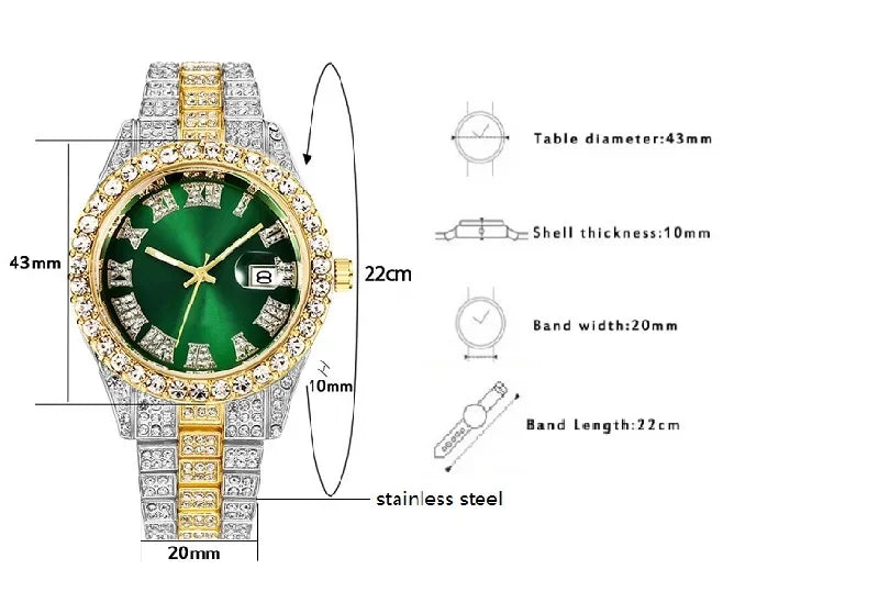 Hip hop Watch Male watch luxury water proof Brand watches Stainless steel Round Clock Men quartz wristwatches Gift boyfriend