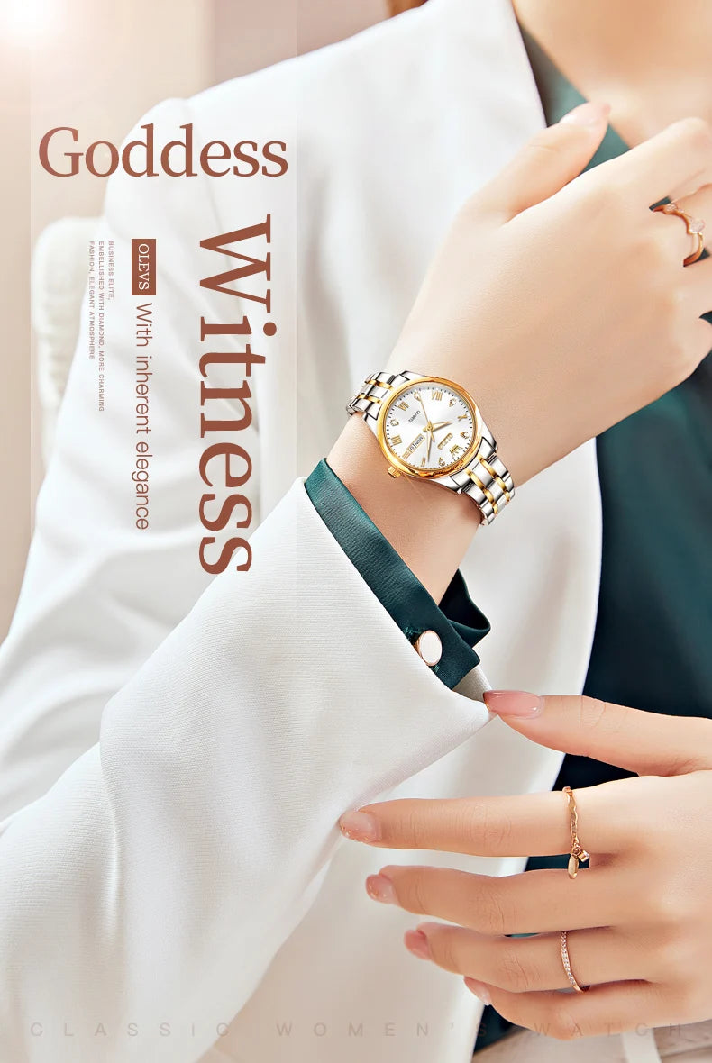OLEVS 5563 Diamond Scale Women's Wristwatch 30m Waterproof Luminous Stainless Steel Ladies Watch Original Quartz Watch for Women
