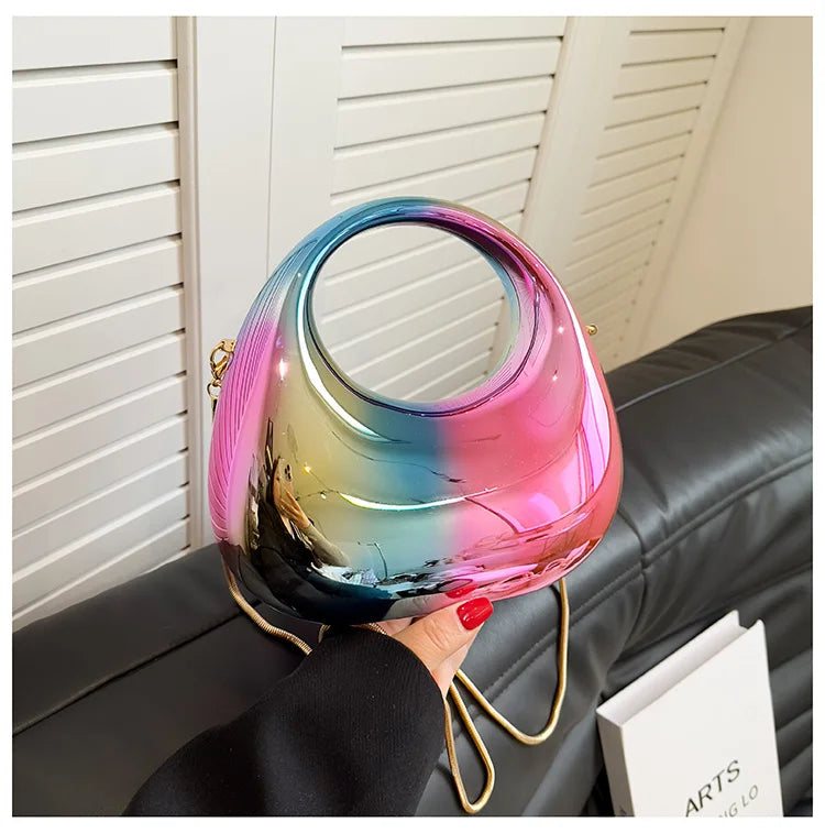 Hot Selling Women's Crossbody Bag 2025 New PVC Metallic Luster Half Moon Party Banquet Women's Bag Luxury Handbag Bolso De Mujer