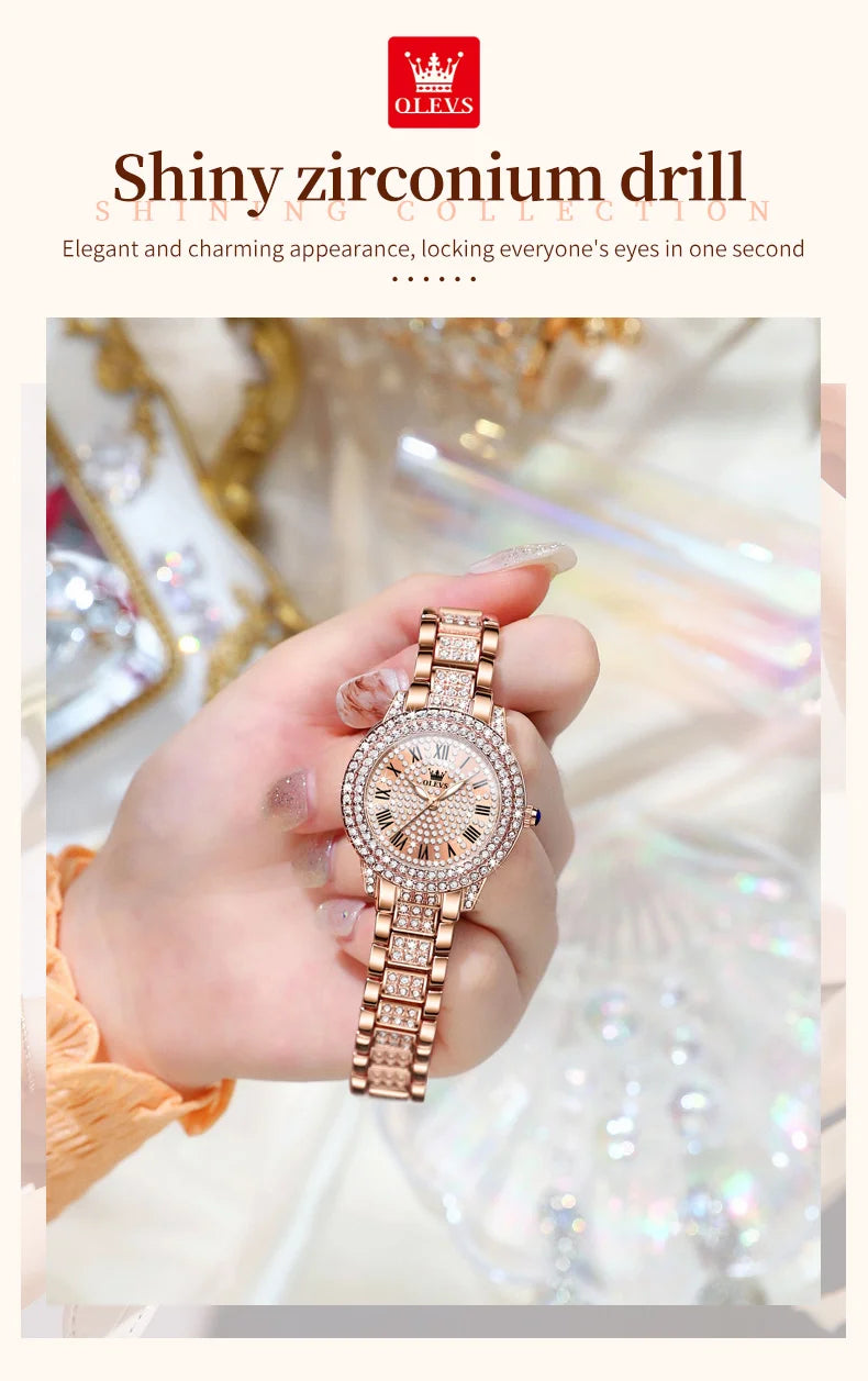 OLEVS 9943 Original Diamond Watch for Women Luxury Elegant Stainless steel Waterproof Quartz Wristwatch Fashion Ladies' Watches