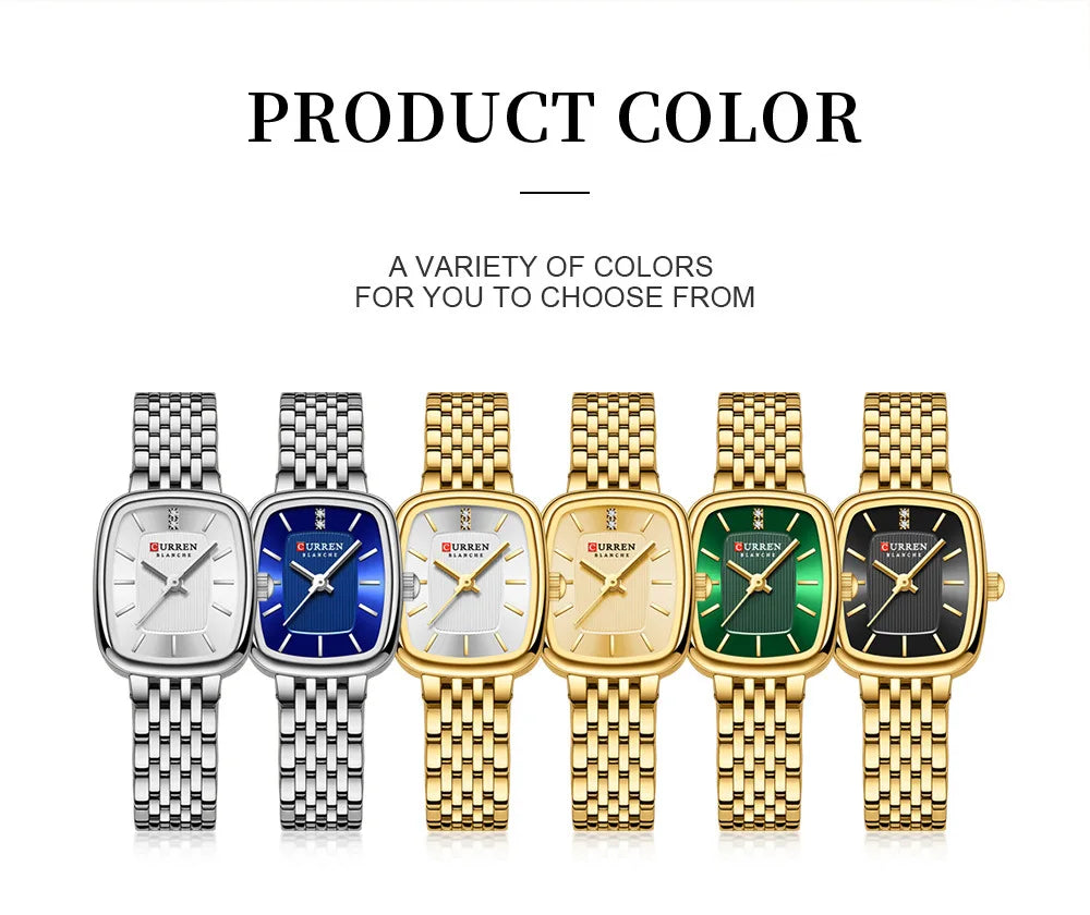 CURREN 9093 Fashion Quartz Women Watch Simple Elegant Square Dial Gold Stainless Steel Strap Waterproof Leisure Business Watches