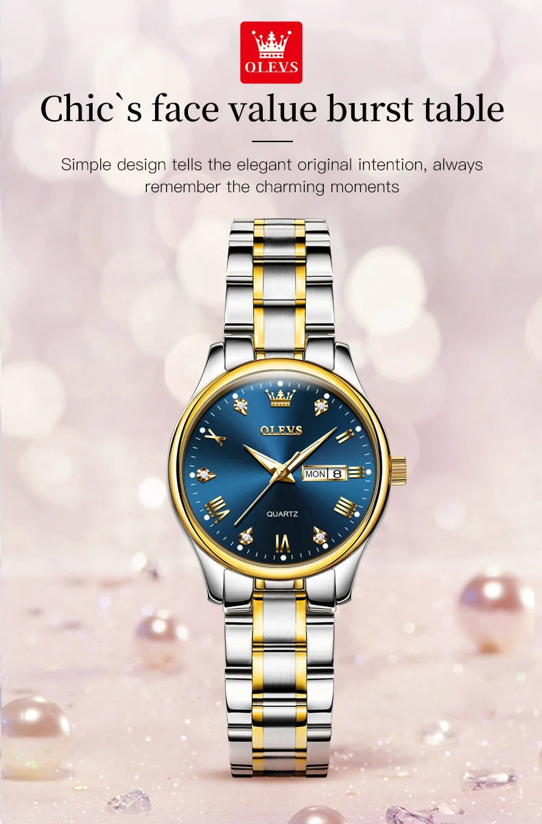 OLEVS 5563 Diamond Scale Women's Wristwatch 30m Waterproof Luminous Stainless Steel Ladies Watch Original Quartz Watch for Women