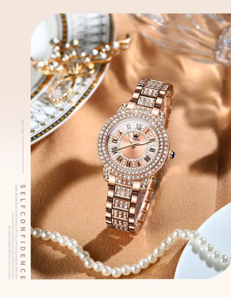 OLEVS 9943 Original Diamond Watch for Women Luxury Elegant Stainless steel Waterproof Quartz Wristwatch Fashion Ladies' Watches