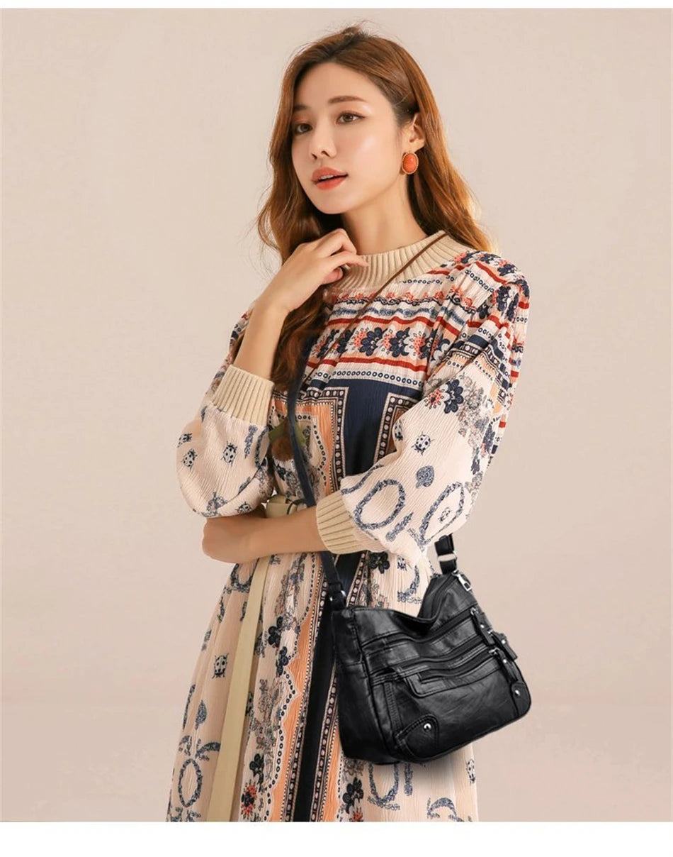 High Quality Women's Soft PU Leather Shoulder Bags Multi-Layer Pockets Classic Crossbody Bag Luxury Designer Handbags and Purses