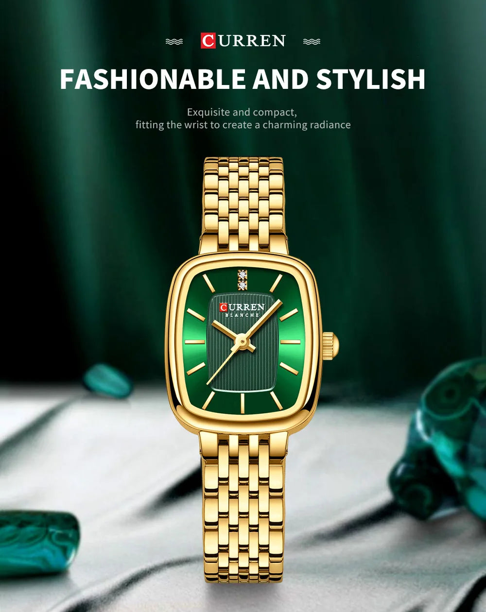 CURREN 9093 Fashion Quartz Women Watch Simple Elegant Square Dial Gold Stainless Steel Strap Waterproof Leisure Business Watches
