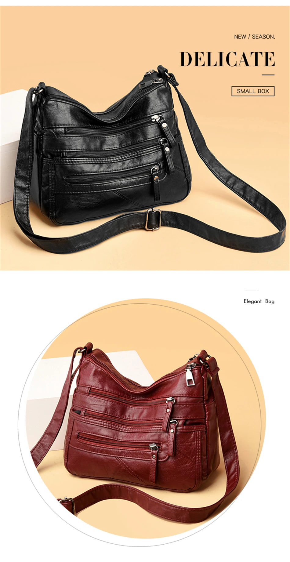 High Quality Women's Soft PU Leather Shoulder Bags Multi-Layer Pockets Classic Crossbody Bag Luxury Designer Handbags and Purses