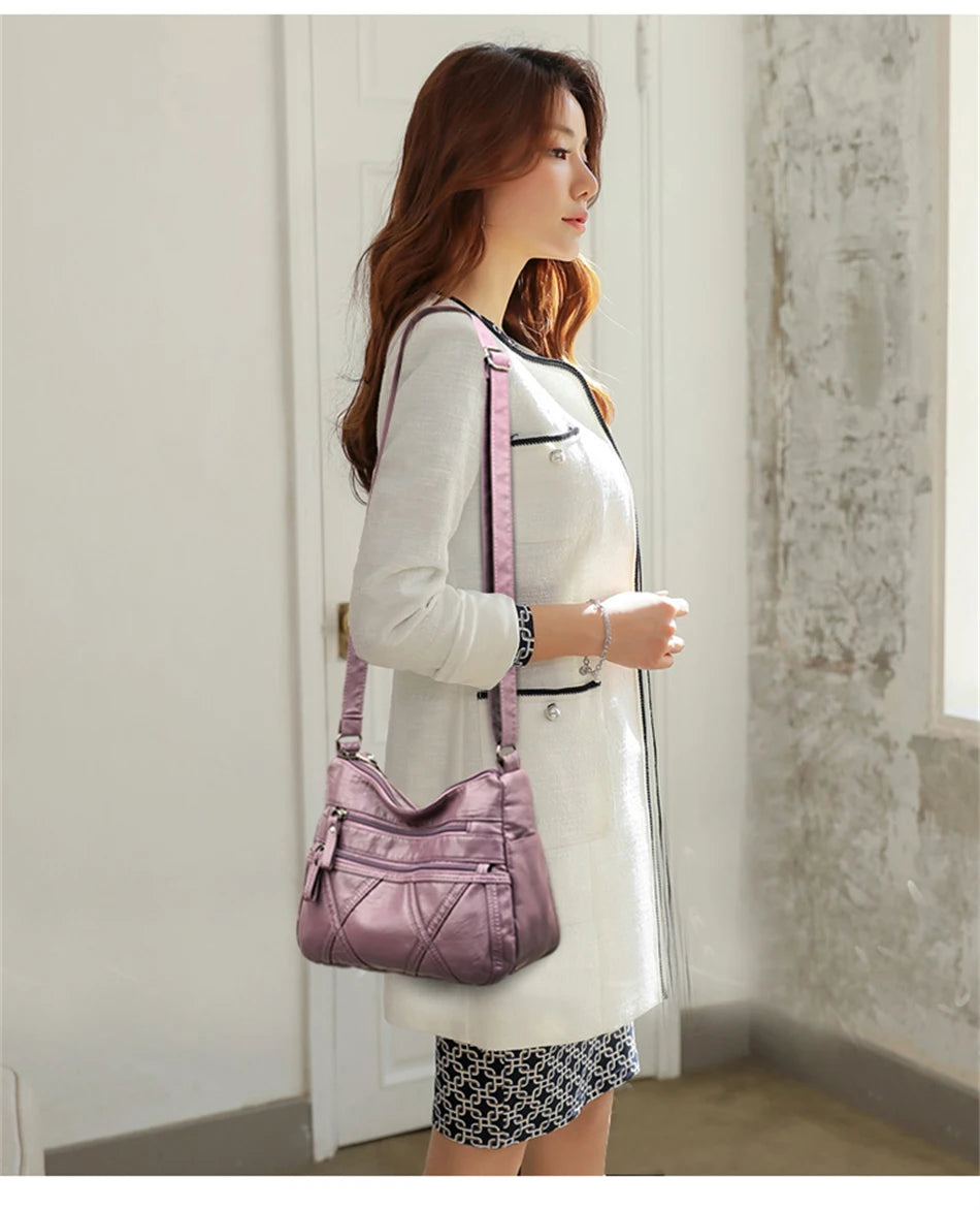 High Quality Women's Soft PU Leather Shoulder Bags Multi-Layer Pockets Classic Crossbody Bag Luxury Designer Handbags and Purses