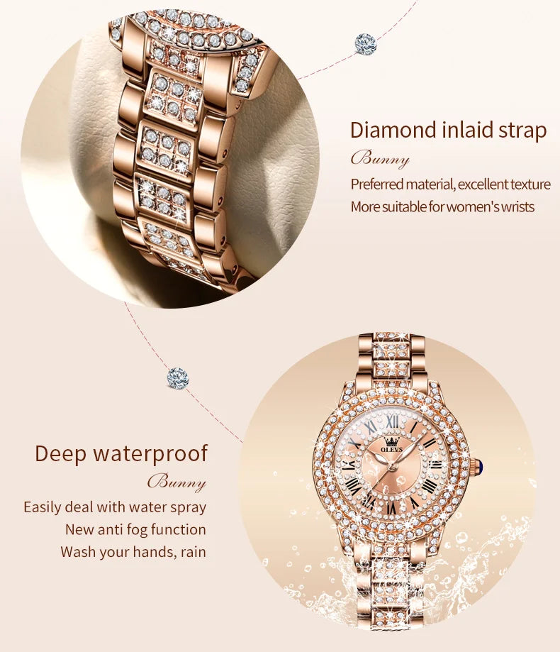 OLEVS 9943 Original Diamond Watch for Women Luxury Elegant Stainless steel Waterproof Quartz Wristwatch Fashion Ladies' Watches