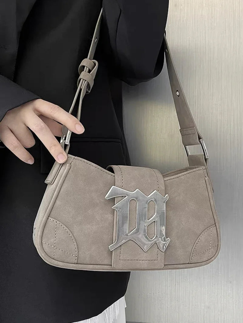 Casual Bags For Women Luxury Designer Brand Handbags And Purses 2024 New In PU Nubuck Sheet Metal Decoration Crossbody Bag Small