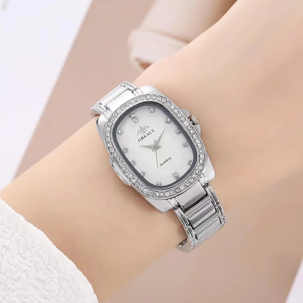 Luxury 2025 Women's Simple Quartz Watch Casual Green Diamond Set design Female Dress stainless steel bracelet clock Watches