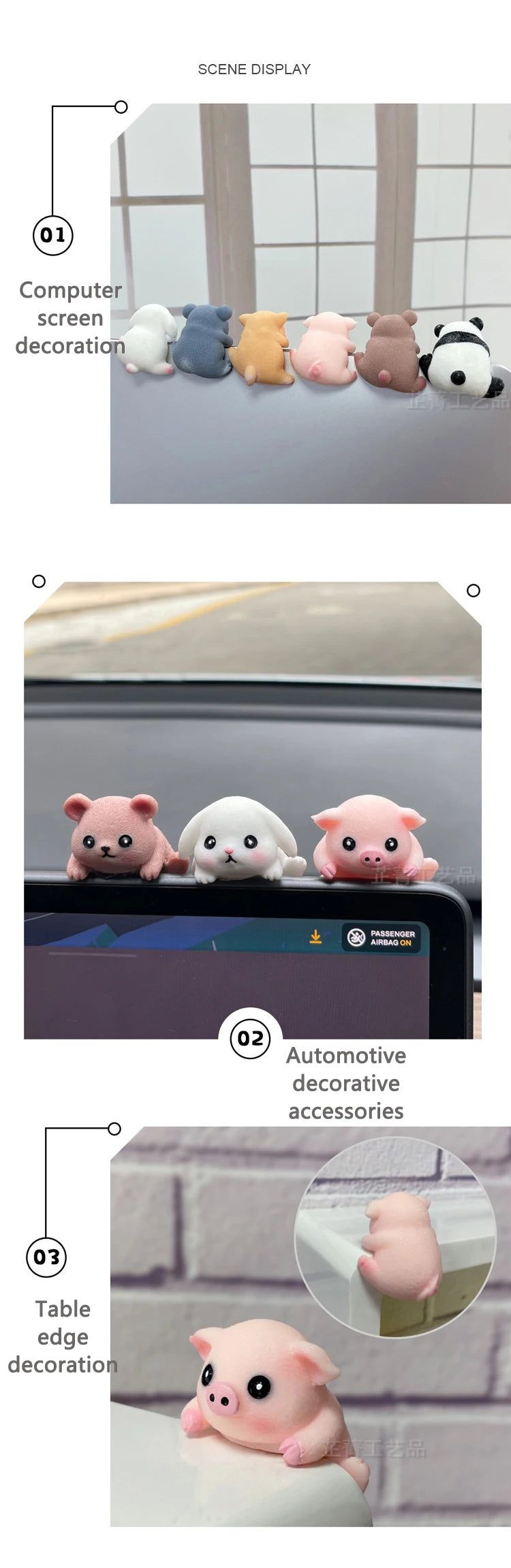 Creative Resin Car Center Console Navigator Screen Lying Panda Animal Decoration Computer Display Koala Model Pig Bear Toy Gift